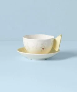 Lenox Butterfly Meadow Figural Yellow Cup And Saucer
