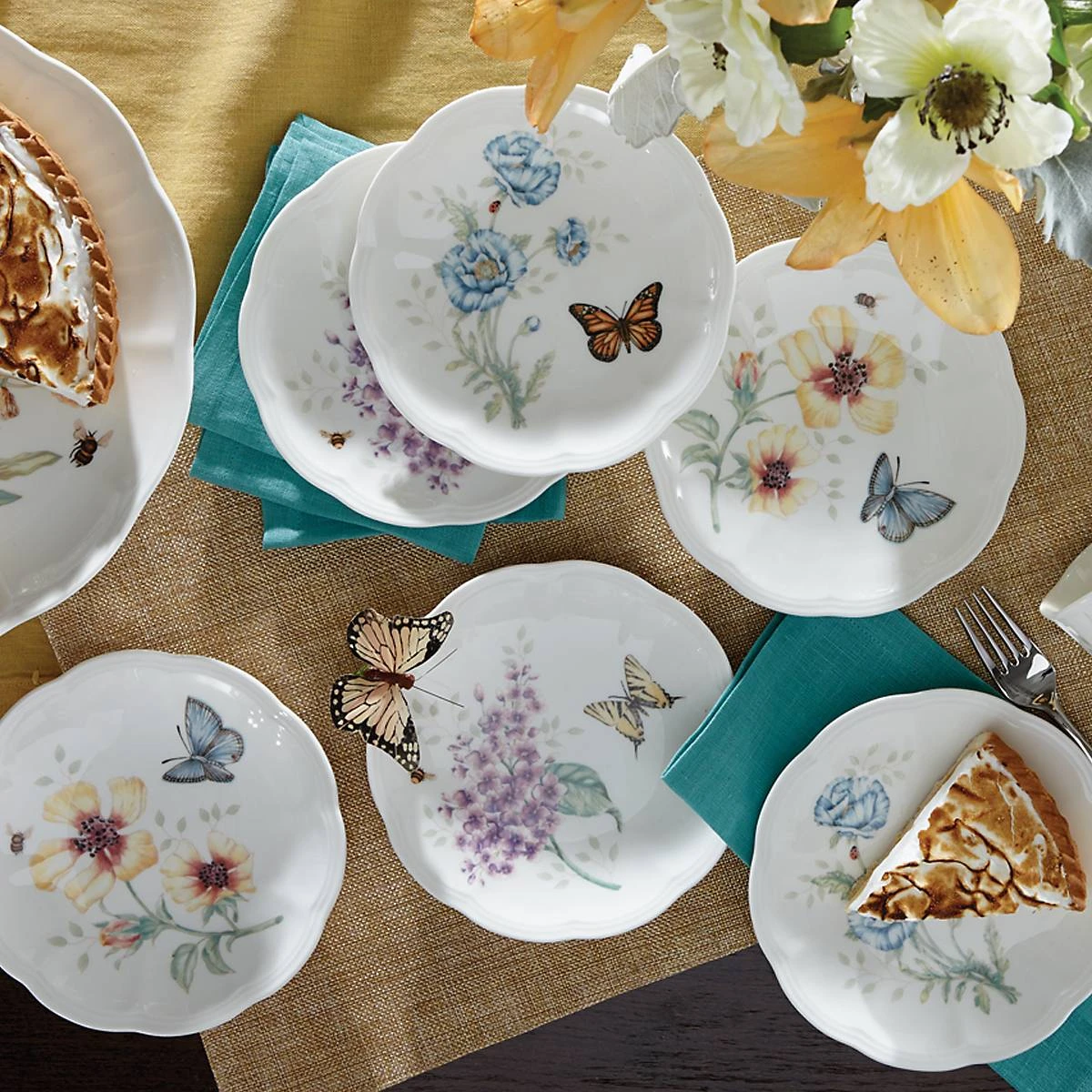 817046_w1_9e385225-ec8b-4d58-a0d0-c04ce701a6f5.jpg Lenox Dinnerware Butterfly Meadow 6-Piece Tidbit Plate Set