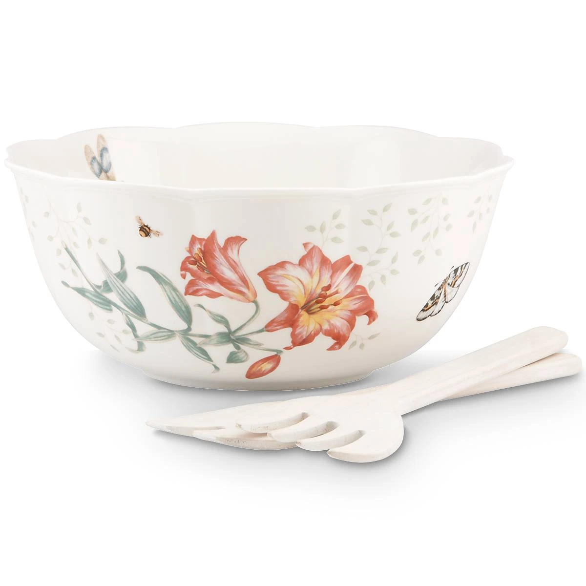 820581_wHR_61f96895-b8ac-4151-9ea0-f25f302eb6ff.jpg Lenox Dinnerware Butterfly Meadow Salad Bowl & Servers
