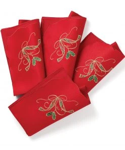 Lenox Holiday Nouveau Red 4-Piece Cloth Napkin Set Table Linens