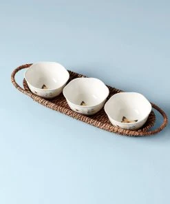Lenox Butterfly Meadow Rattan Hors D'oeuvres With Bowls