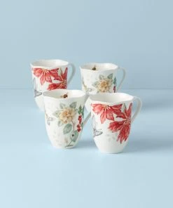 Lenox Butterfly Meadow Holiday 4-Piece Mug Set Dinnerware