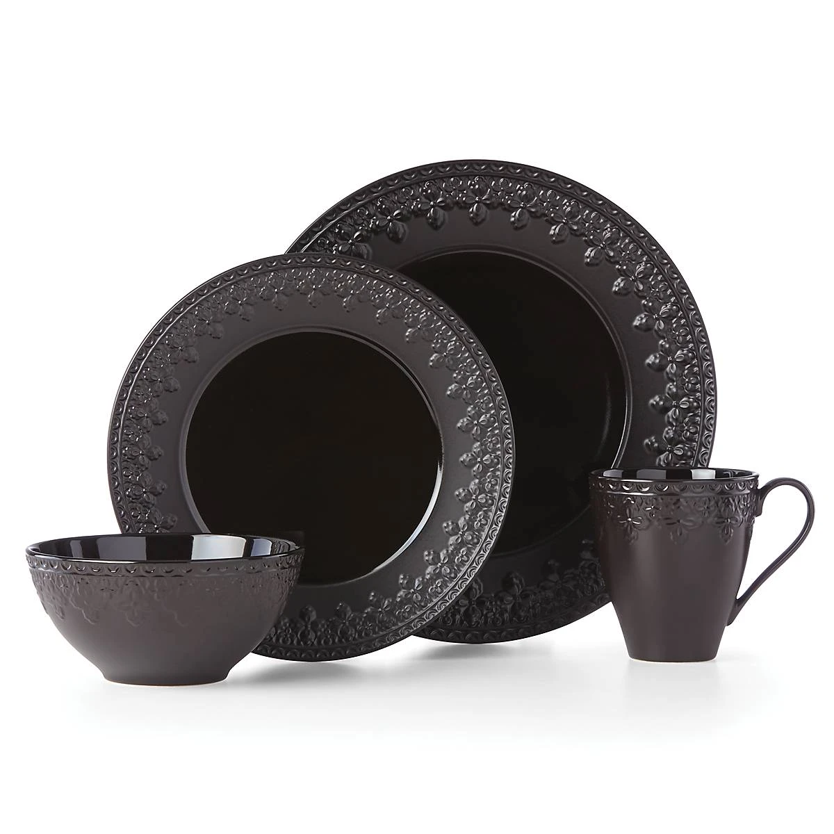 888918_w3_55ec28b1-9968-470f-ba82-c3c881b4f1a4.jpg Lenox Chelse Muse Fleur Matte Black 4pc Dinner Plate Set