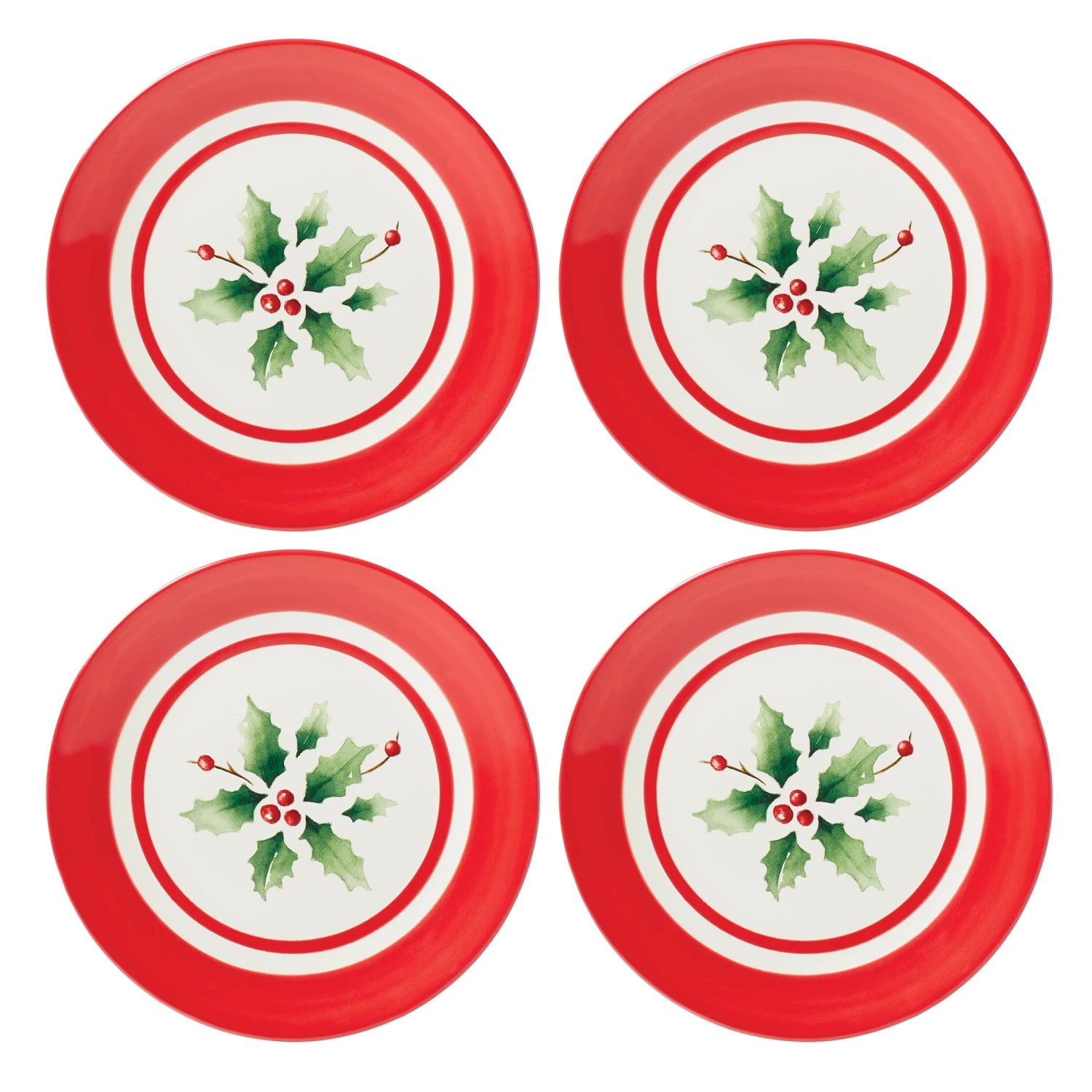 890771_wHR.jpg Lenox Holiday Handpaint Stripe 4-Piece Dessert Plate Set Dinnerware