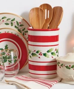 Lenox Holiday Handpaint Stripe Utensil Crock Set Dinnerware 4 Lenox Holiday Handpaint Stripe Utensil Crock Set Dinnerware