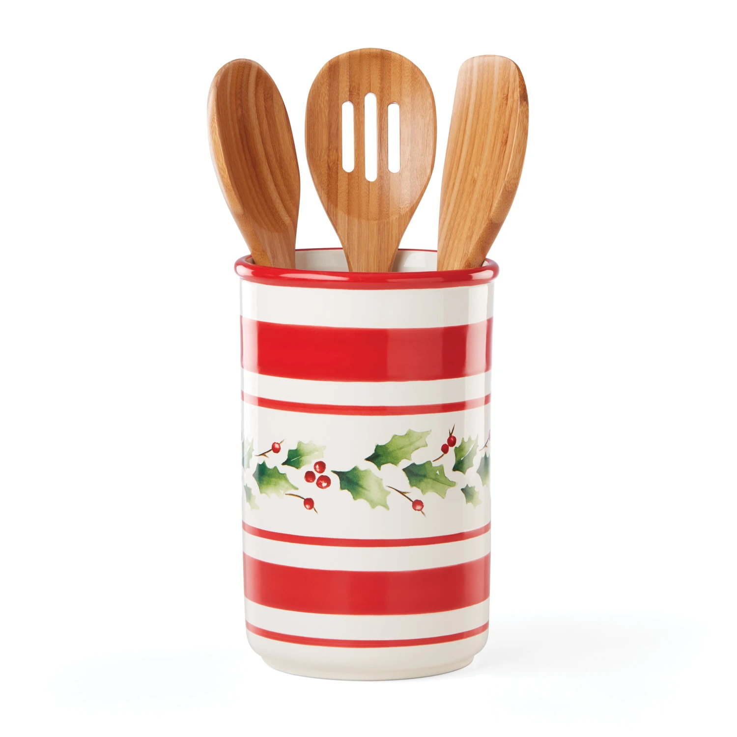 890775_wHR.jpg Lenox Holiday Handpaint Stripe Utensil Crock Set Dinnerware