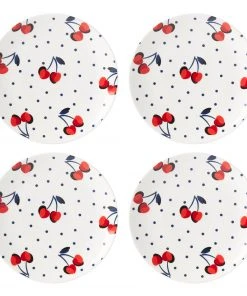 Kate Spade Vintage Cherry Dot 4-Piece Accent Plate Set Dinnerware 4 Kate Spade Vintage Cherry Dot 4-Piece Accent Plate Set Dinnerware