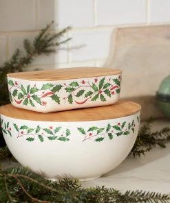 Lenox Holiday Bamboo Serve Bowl With Lid