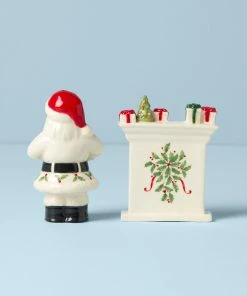 Lenox Dinnerware Holiday Santa & Fireplace Salt & Pepper