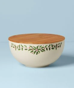 Lenox Holiday Bamboo Serve Bowl With Lid